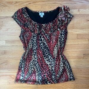 Worthington Red and Black Animal Print Blouse